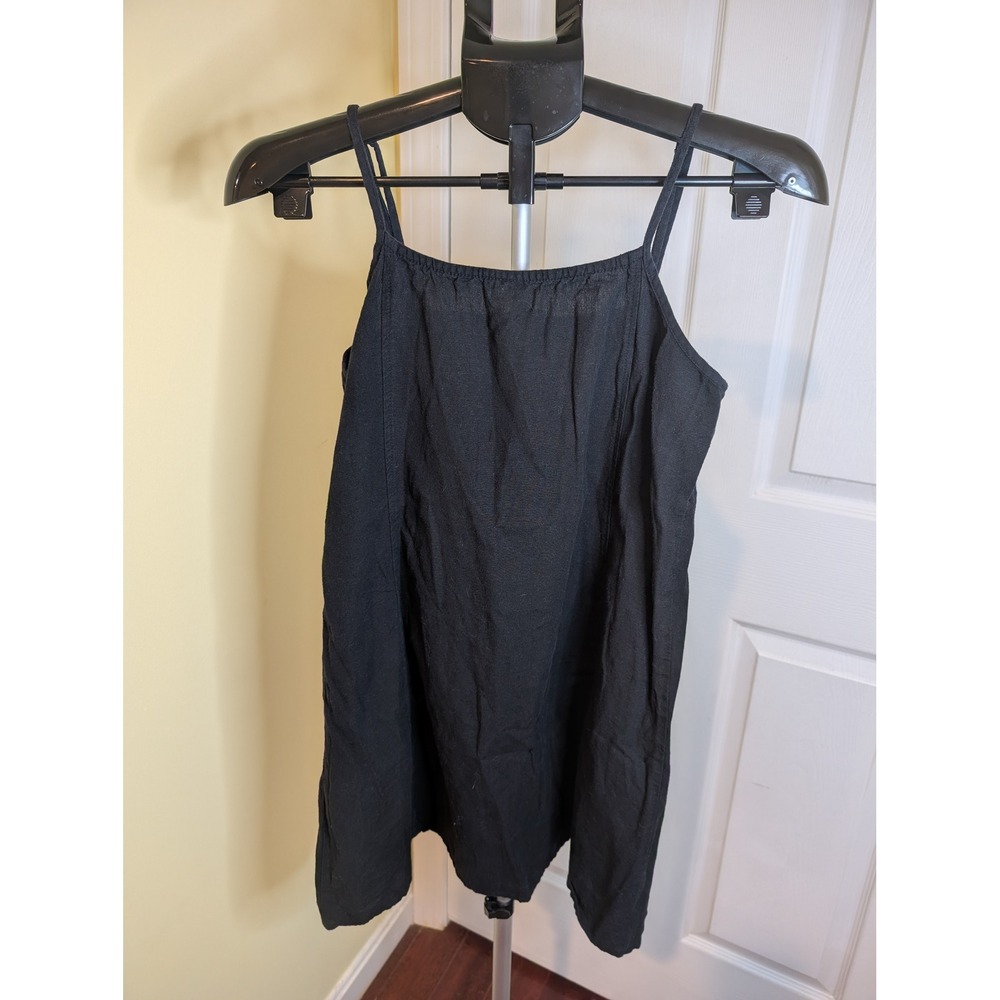 Natural Life Tank Dress Women S Black Cotton Linen Adjustable Strap Relaxed Boho